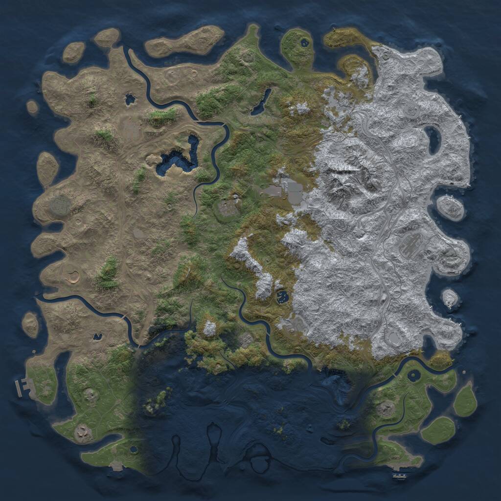 Rust Map: Procedural Map, Size: 6000, Seed: 54068049, 17 Monuments