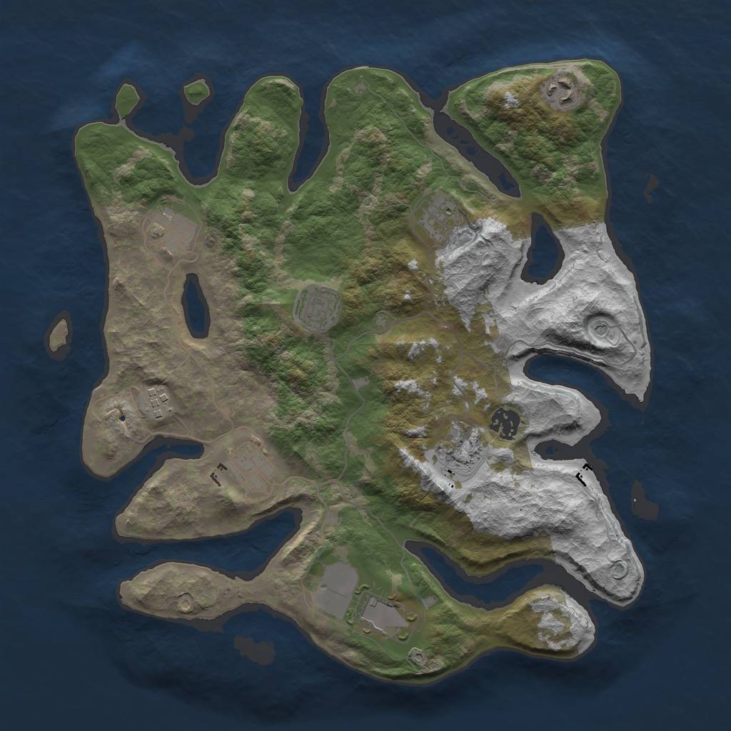 Rust Map: Barren, Size: 3650, Seed: 518884770, 12 Monuments