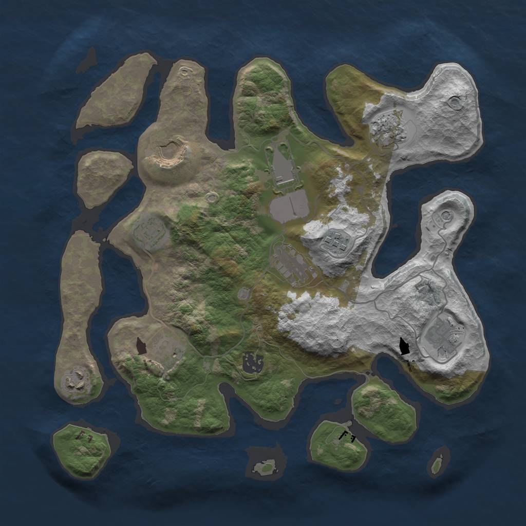 Rust Map: Barren, Size: 3500, Seed: 3429344, 13 Monuments