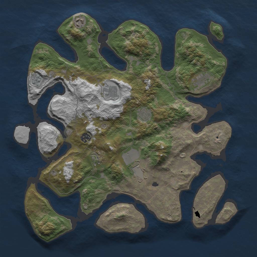 Rust Map: Barren, Size: 4000, Seed: 2047708283, 11 Monuments