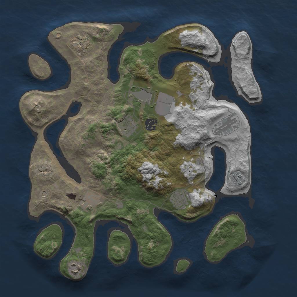 Rust Map: Barren, Size: 3500, Seed: 1951747756, 12 Monuments