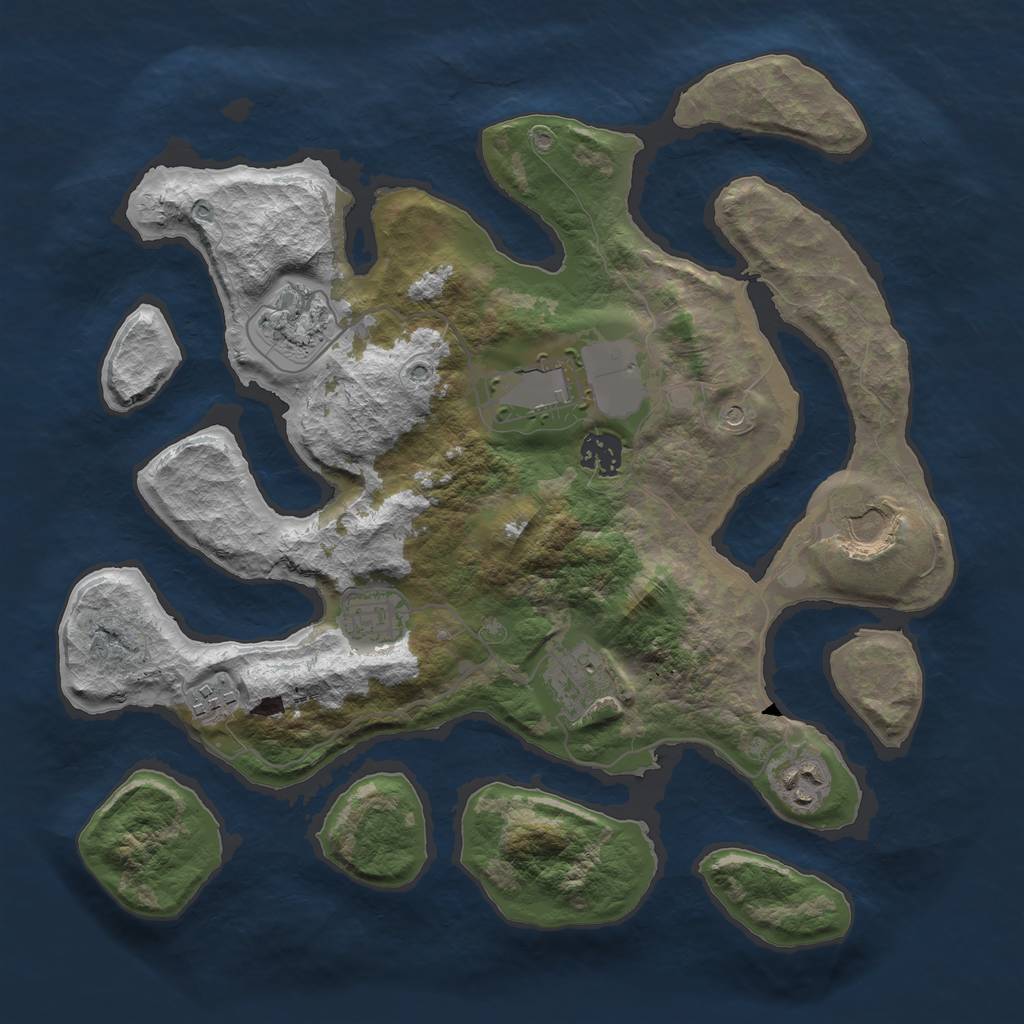 Rust Map: Barren, Size: 3500, Seed: 2058133408, 11 Monuments