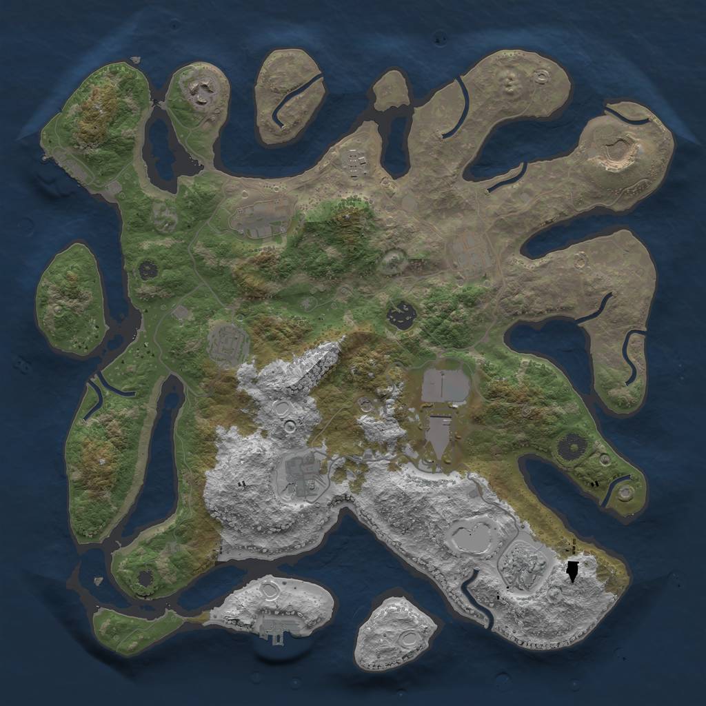 Rust Map: Procedural Map, Size: 3850, Seed: 1385505317, 18 Monuments