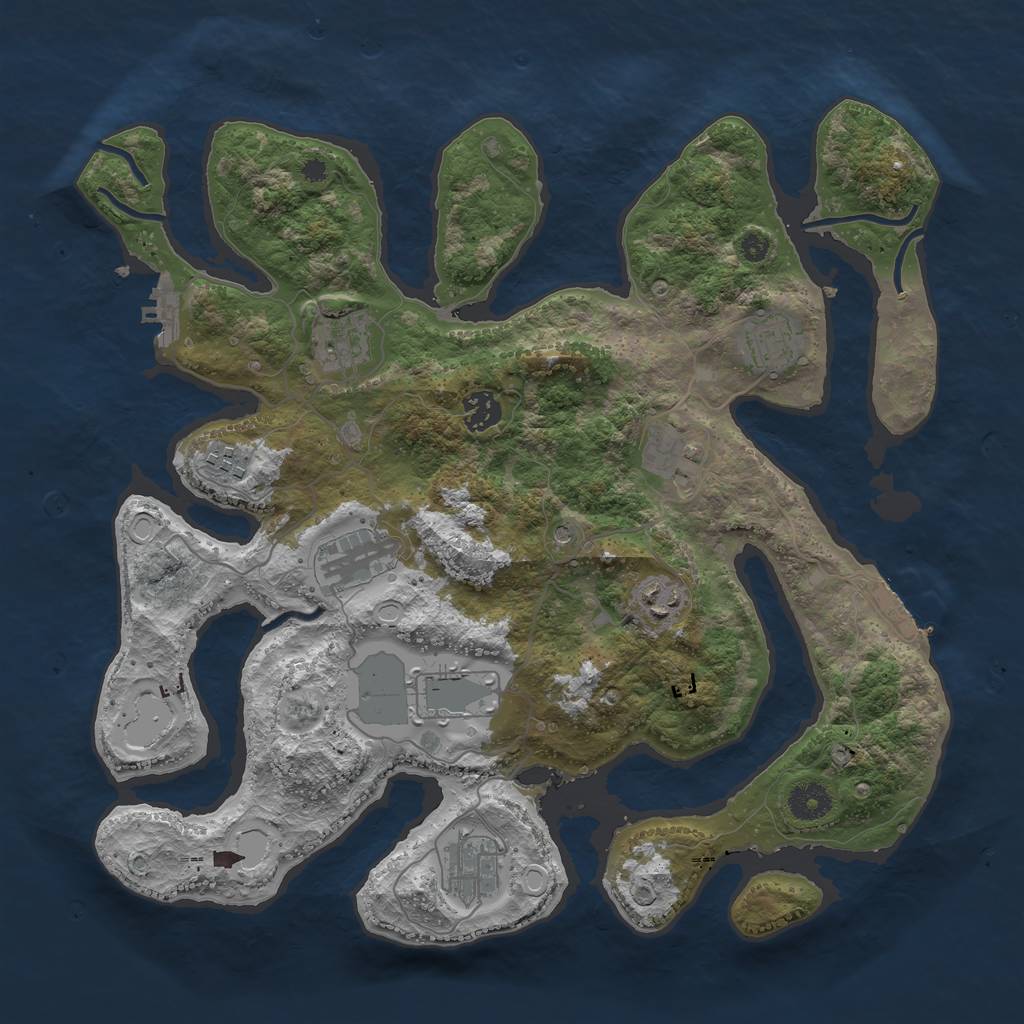 Rust Map: Procedural Map, Size: 3800, Seed: 2133596876, 17 Monuments
