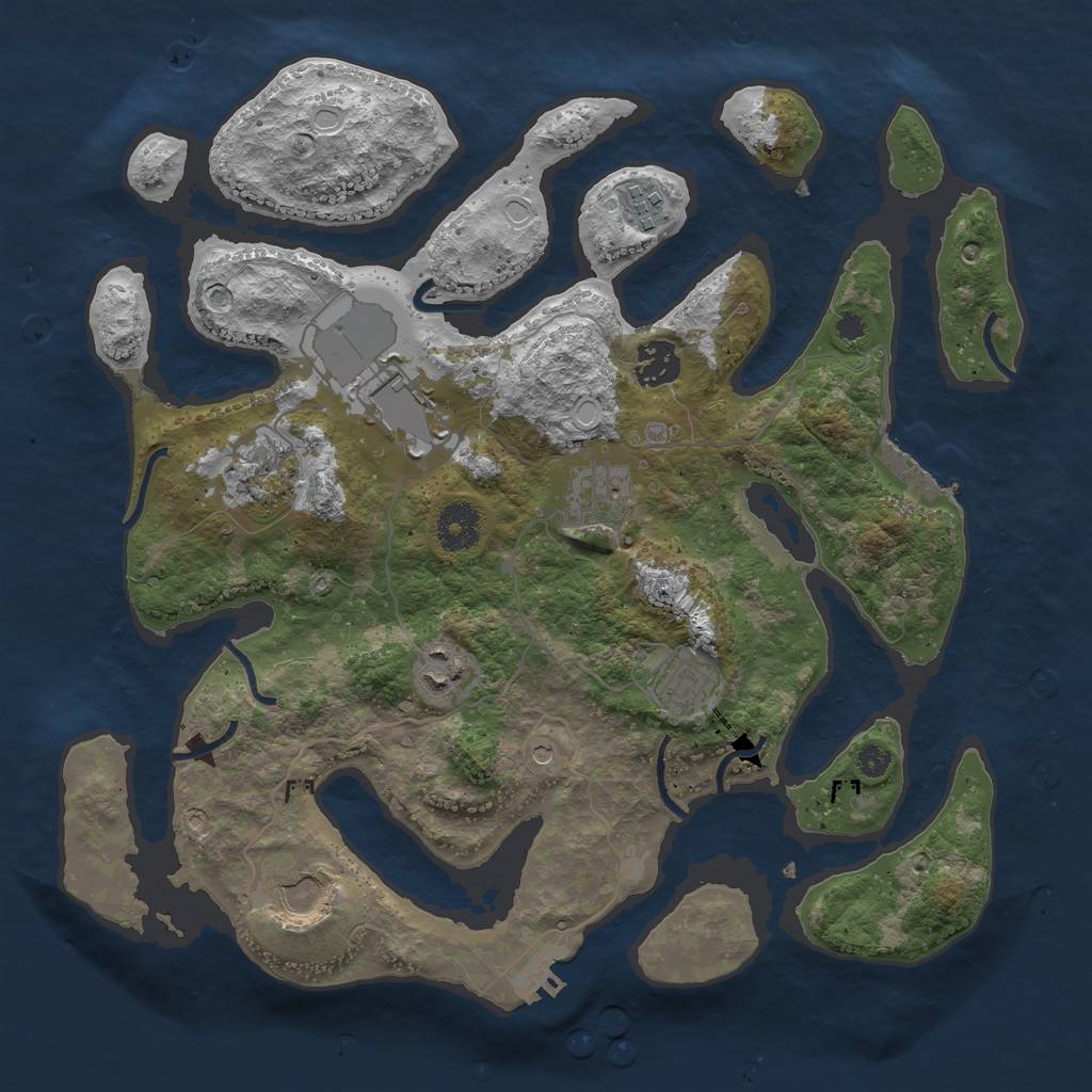 Rust Map: Procedural Map, Size: 3500, Seed: 2654, 16 Monuments