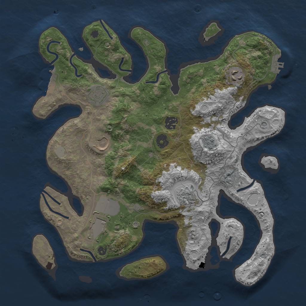 Rust Map: Procedural Map, Size: 3500, Seed: 333489649, 15 Monuments