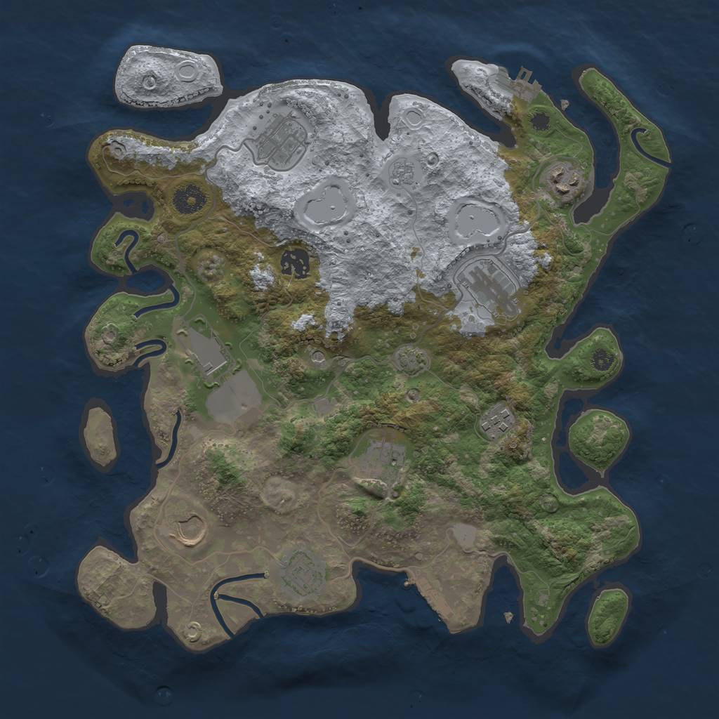 Rust Map: Procedural Map, Size: 3500, Seed: 120947085, 17 Monuments