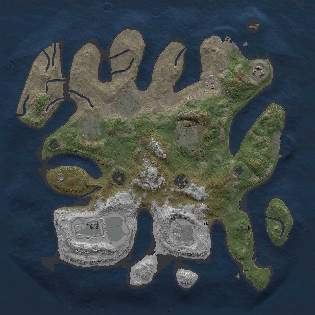 Rust Map: Procedural Map, Size: 3500, Seed: 54255656, 16 Monuments