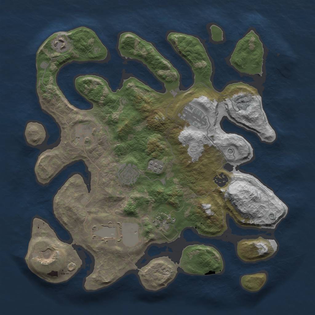 Rust Map: Barren, Size: 3500, Seed: 617381230, 12 Monuments
