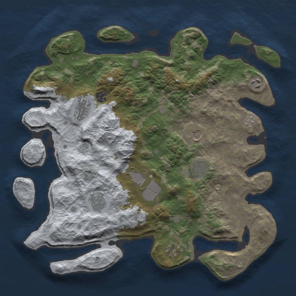 Rust Map: Barren, Size: 4000, Seed: 2574857, 12 Monuments