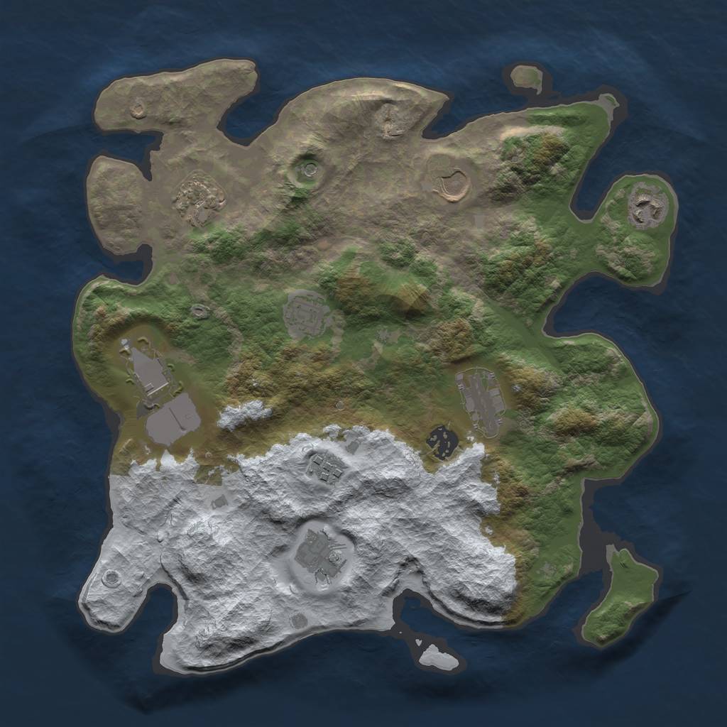 Rust Map: Barren, Size: 3500, Seed: 383945, 12 Monuments