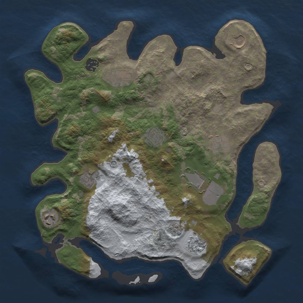 Rust Map: Barren, Size: 3500, Seed: 837, 13 Monuments