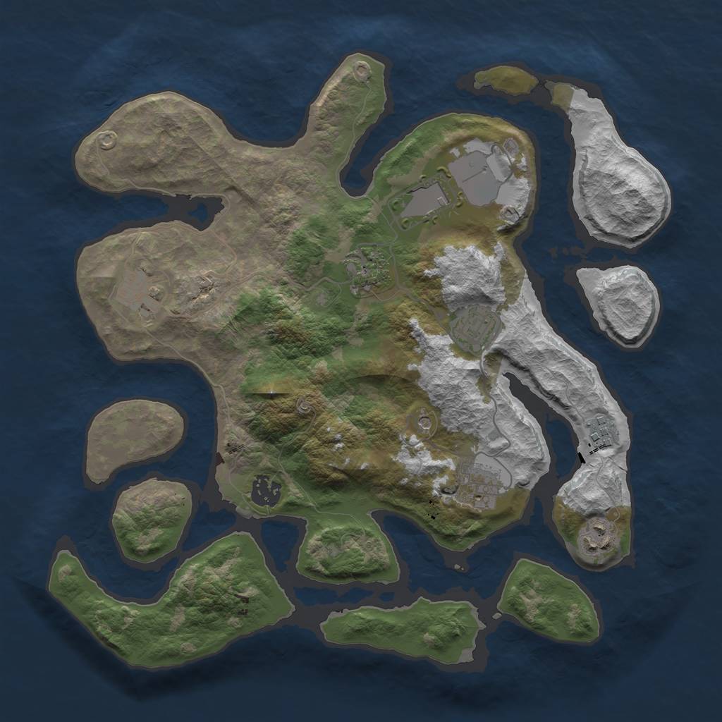 Rust Map: Barren, Size: 3500, Seed: 1183945, 11 Monuments