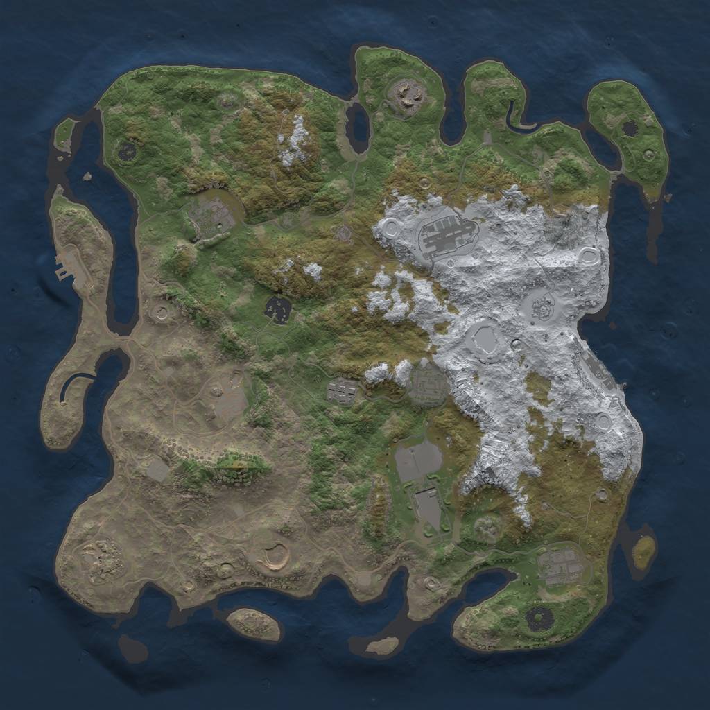 Rust Map: Procedural Map, Size: 3950, Seed: 2142699589, 20 Monuments