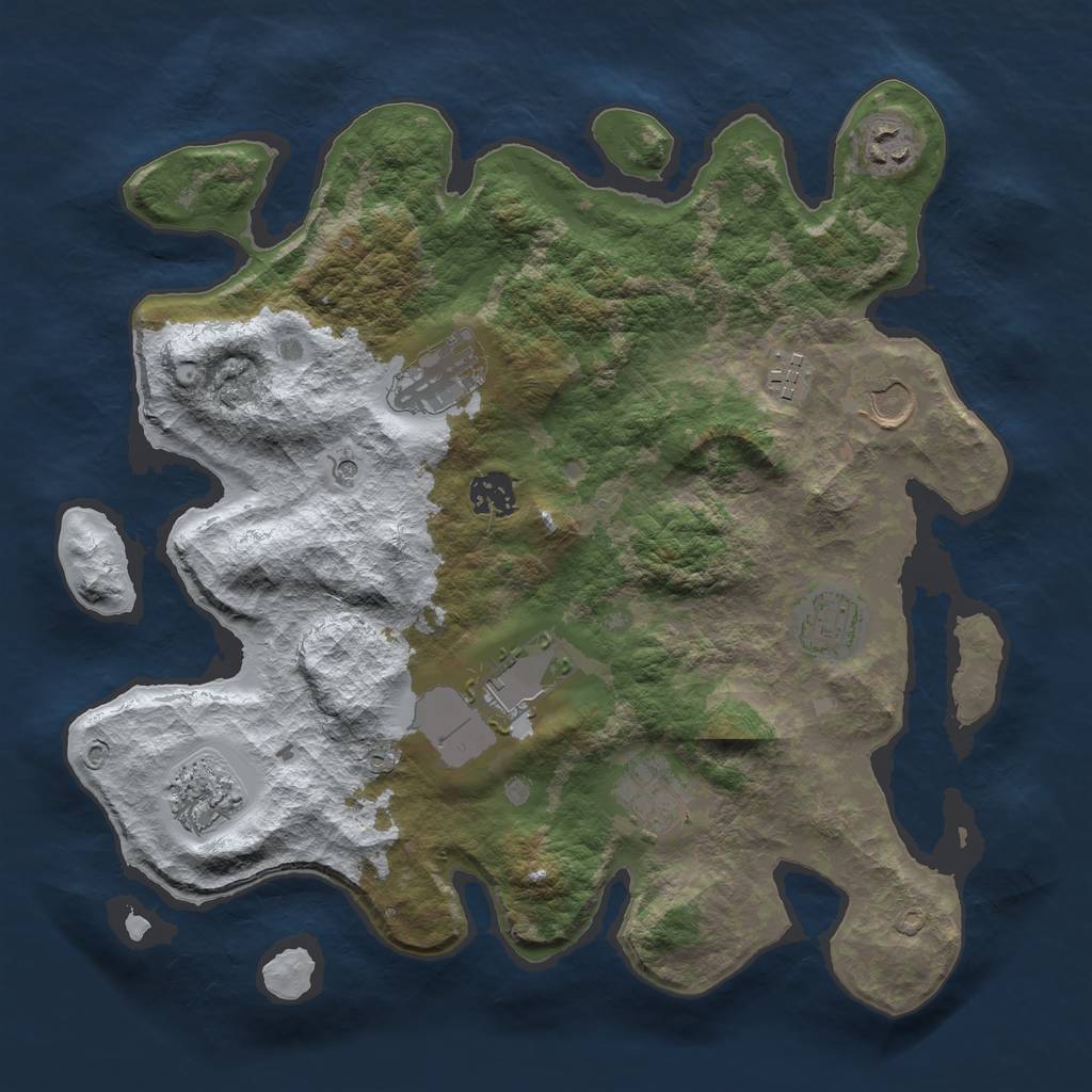 Rust Map: Barren, Size: 3500, Seed: 22102943, 12 Monuments