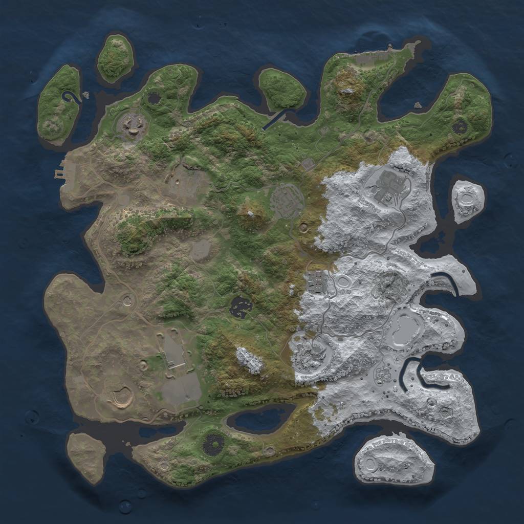 Rust Map: Procedural Map, Size: 3600, Seed: 1078633050, 18 Monuments