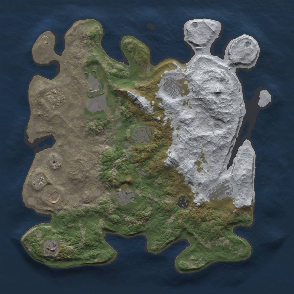 Rust Map: Barren, Size: 3700, Seed: 837010354, 13 Monuments