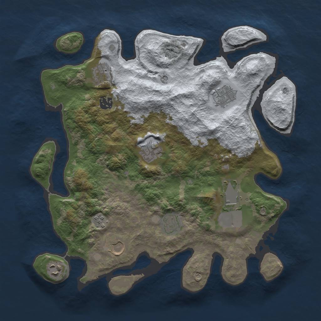 Rust Map: Barren, Size: 3500, Seed: 44854, 12 Monuments