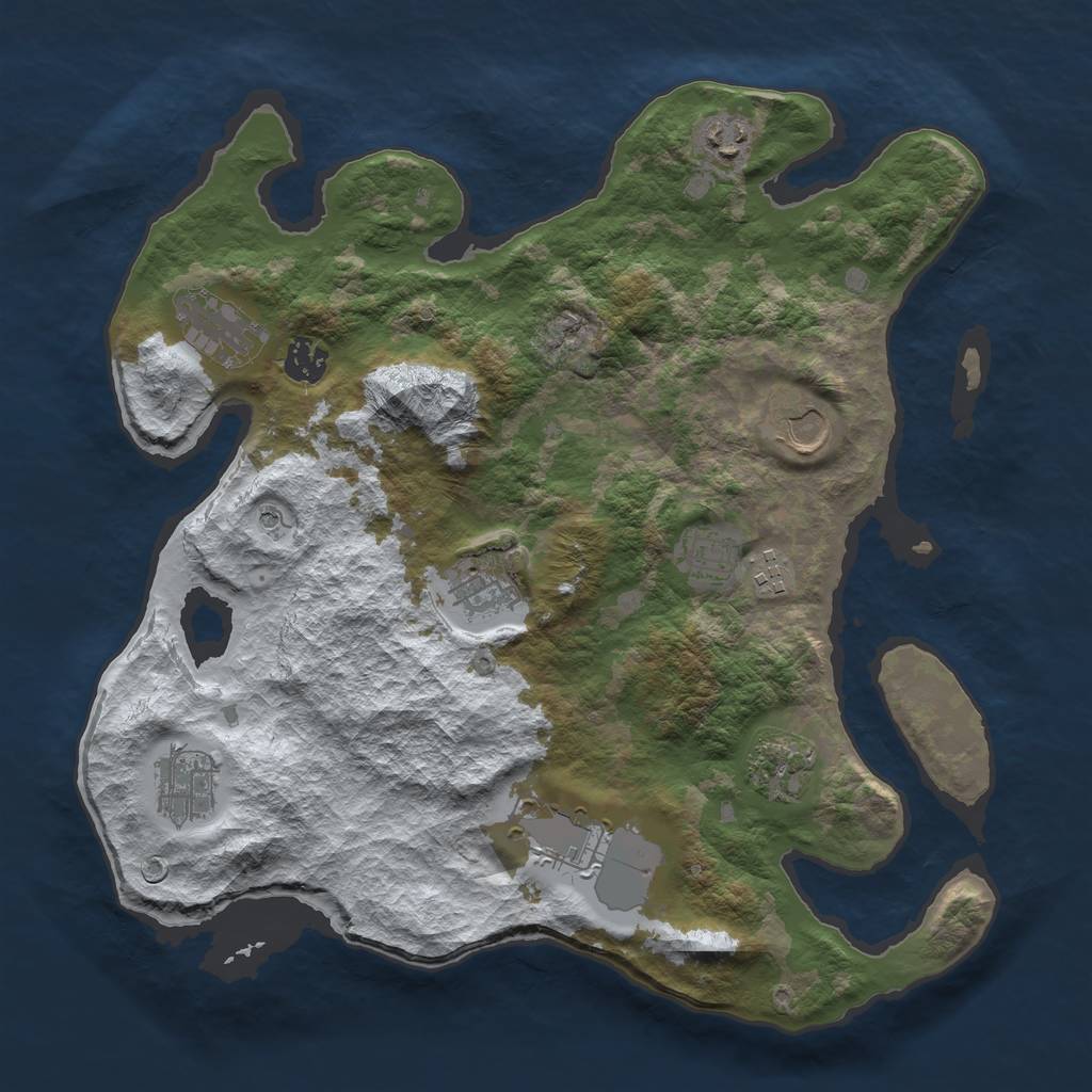 Rust Map: Barren, Size: 3700, Seed: 896363912, 13 Monuments