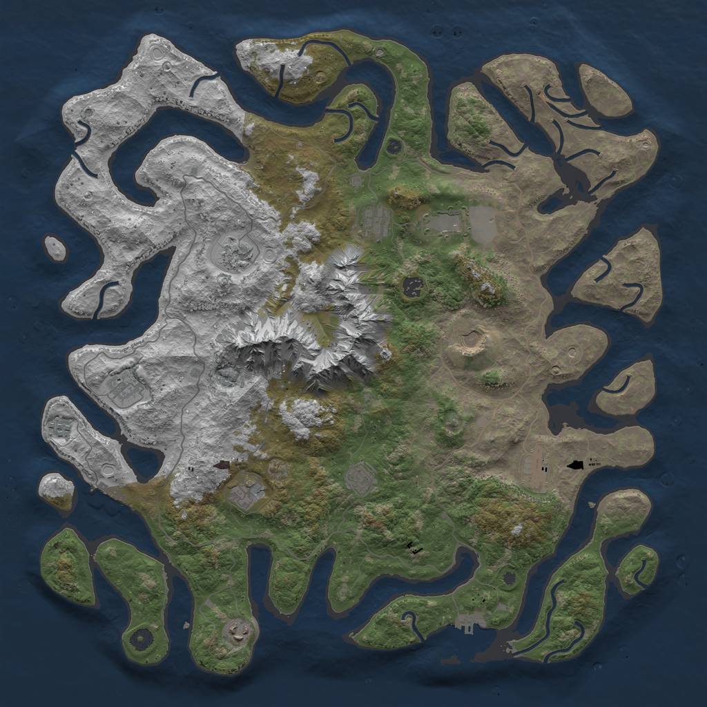 Rust Map: Procedural Map, Size: 5000, Seed: 1736, 19 Monuments
