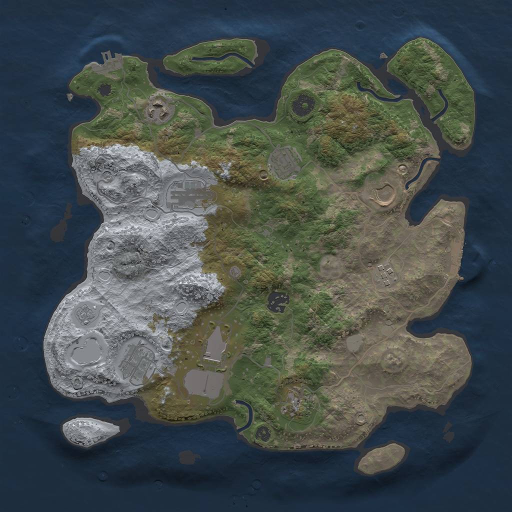 Rust Map: Procedural Map, Size: 3500, Seed: 736793385, 16 Monuments