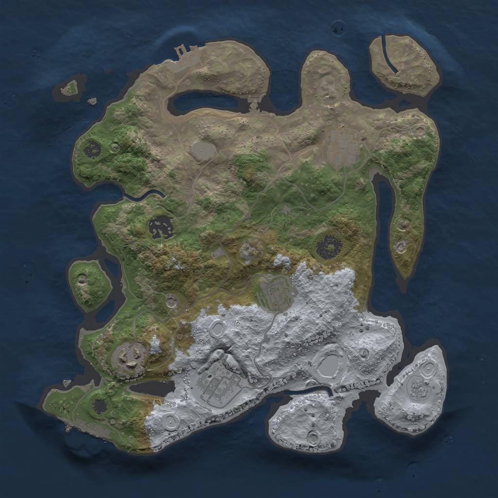 Rust Map: Procedural Map, Size: 3000, Seed: 229572, 12 Monuments
