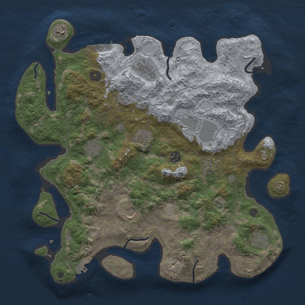Rust Map: Procedural Map, Size: 4000, Seed: 129053611, 17 Monuments