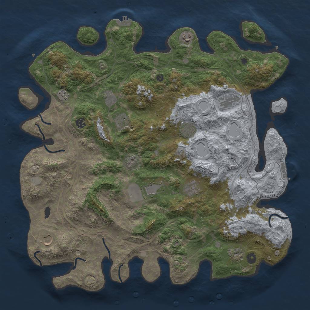 Rust Map: Procedural Map, Size: 4500, Seed: 2142408417, 19 Monuments