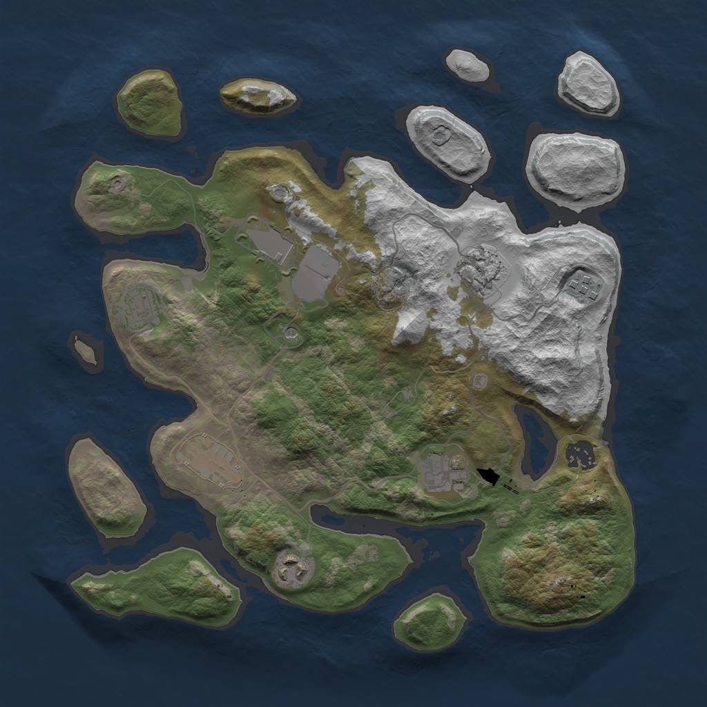 Rust Map: Barren, Size: 3500, Seed: 42069, 11 Monuments