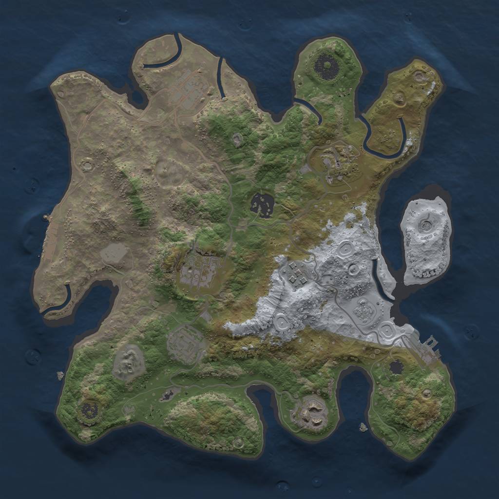 Rust Map: Procedural Map, Size: 3000, Seed: 2845, 14 Monuments