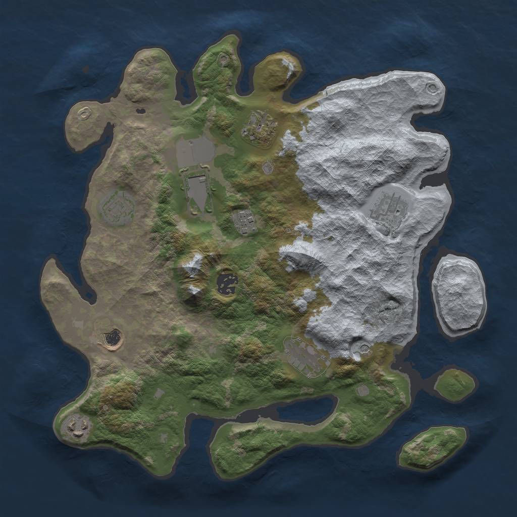 Rust Map: Barren, Size: 3500, Seed: 6994008, 12 Monuments