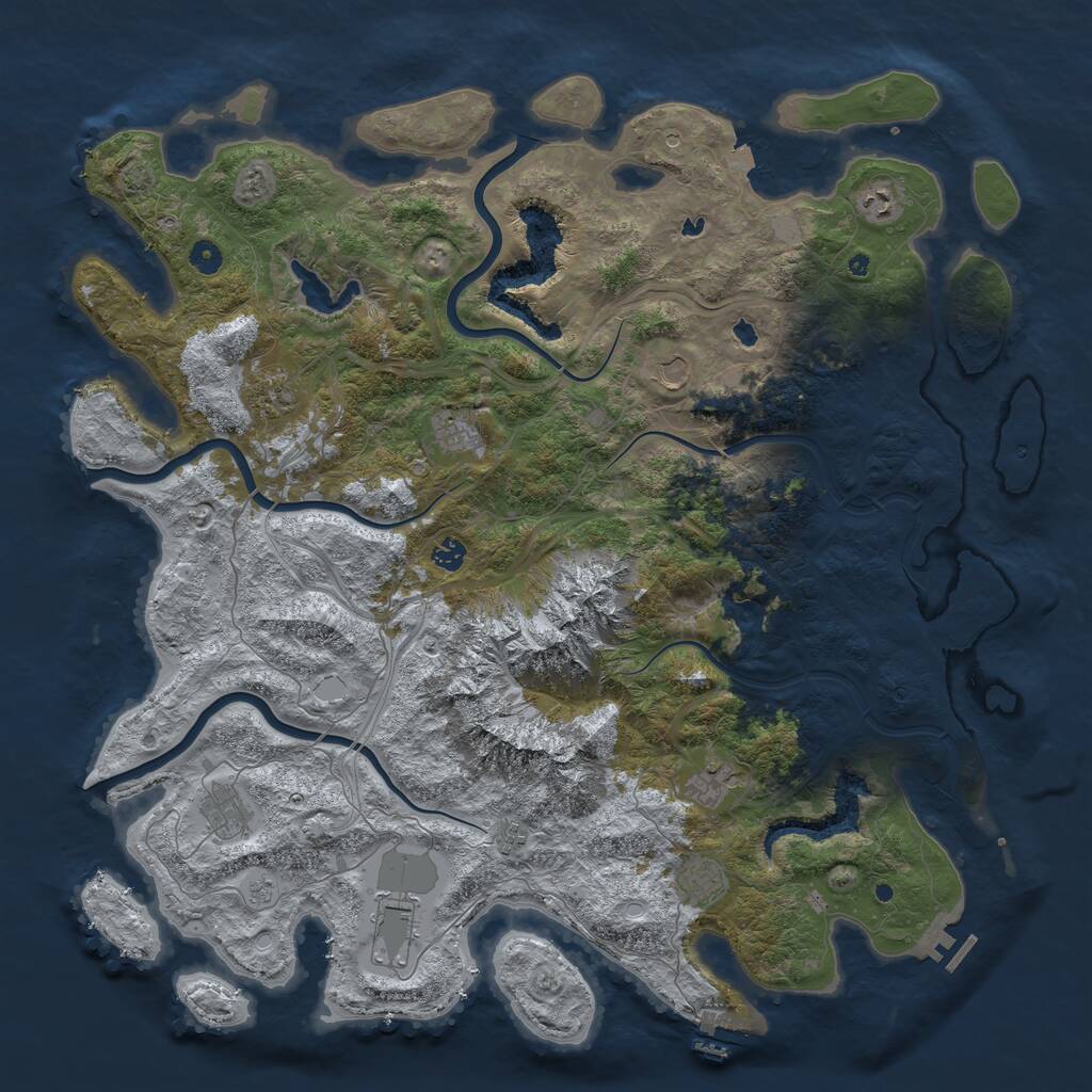 Rust Map: Procedural Map, Size: 5000, Seed: 8888, 16 Monuments