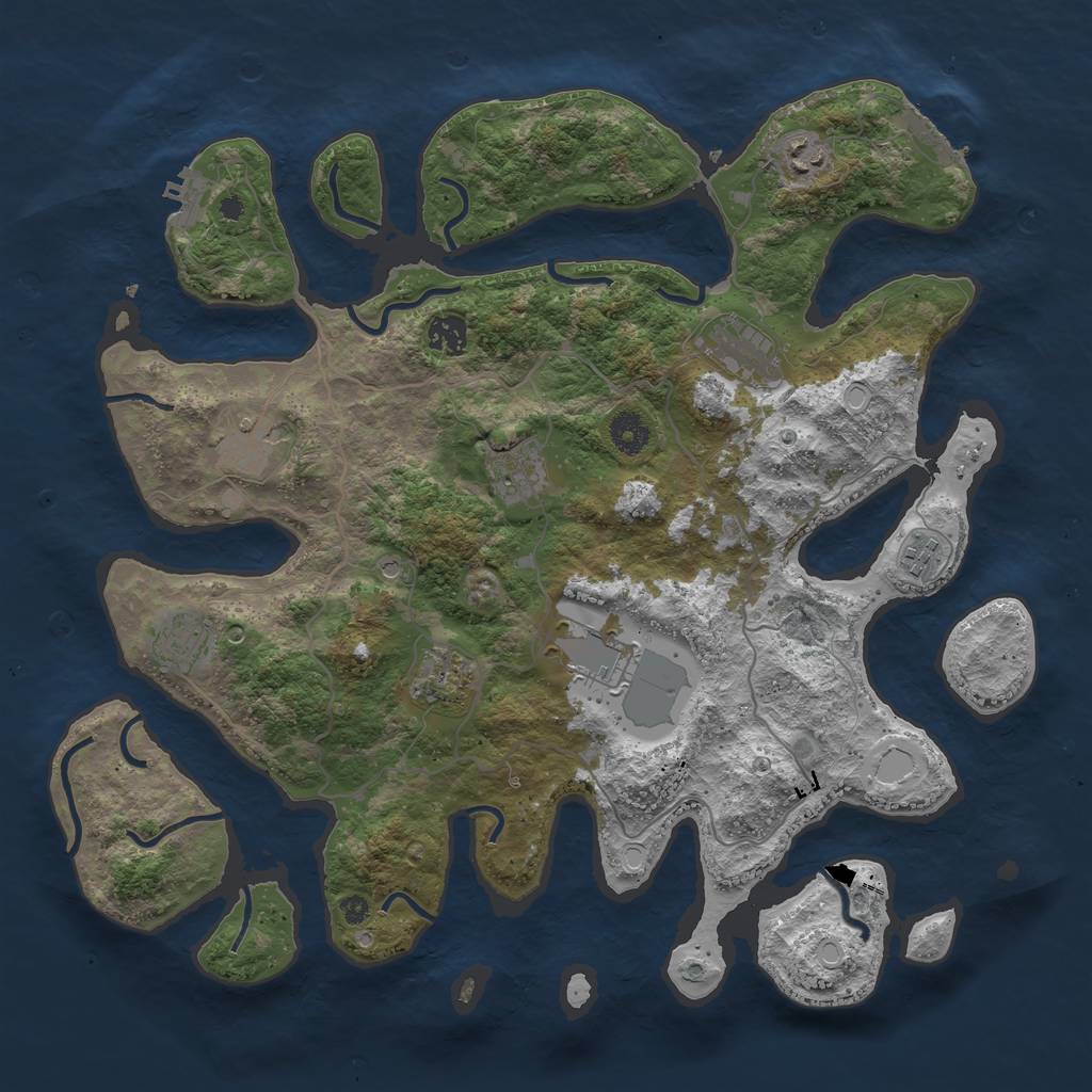 Rust Map: Procedural Map, Size: 4000, Seed: 870435133, 17 Monuments