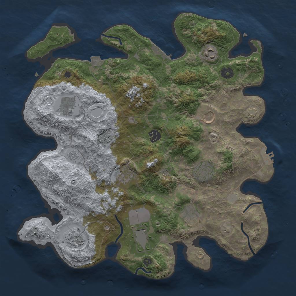 Rust Map: Procedural Map, Size: 3600, Seed: 1109671411, 18 Monuments