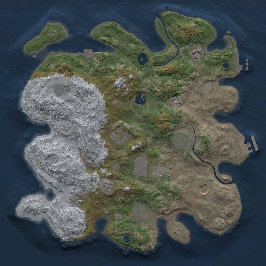 Rust Map: Procedural Map, Size: 3600, Seed: 1109671411, 16 Monuments