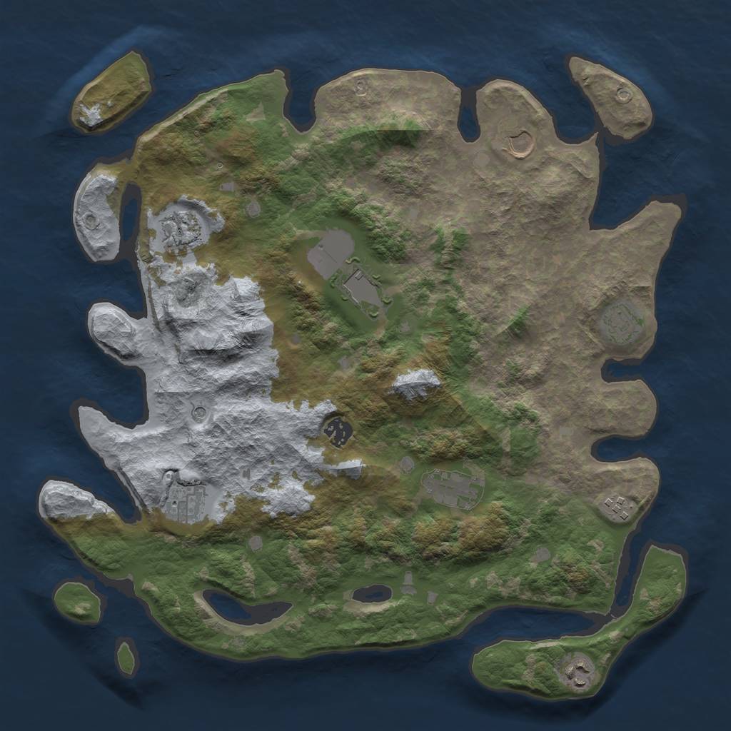 Rust Map: Barren, Size: 4000, Seed: 58395201, 12 Monuments