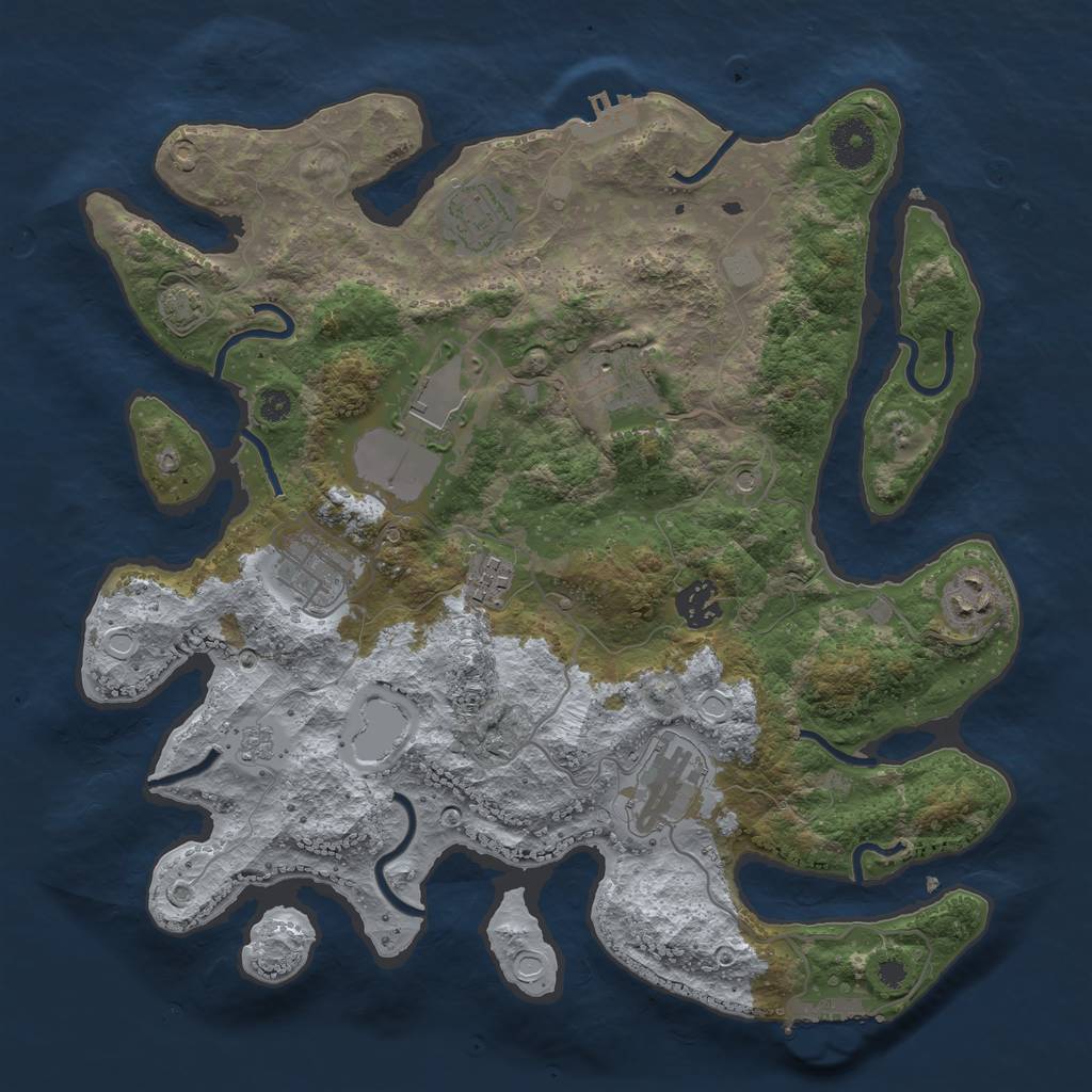 Rust Map: Procedural Map, Size: 3500, Seed: 1058993651, 16 Monuments