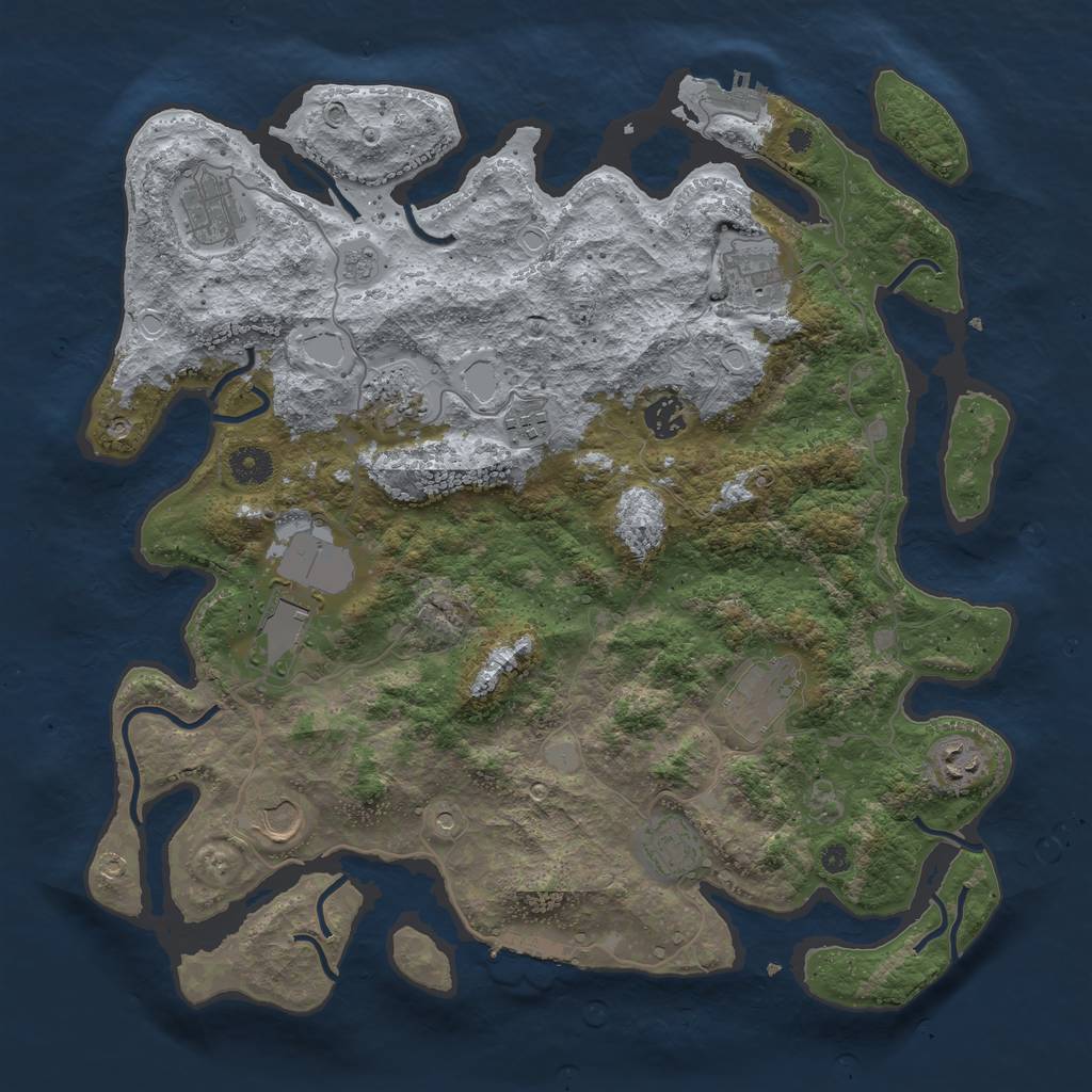 Rust Map: Procedural Map, Size: 3950, Seed: 2028927522, 17 Monuments