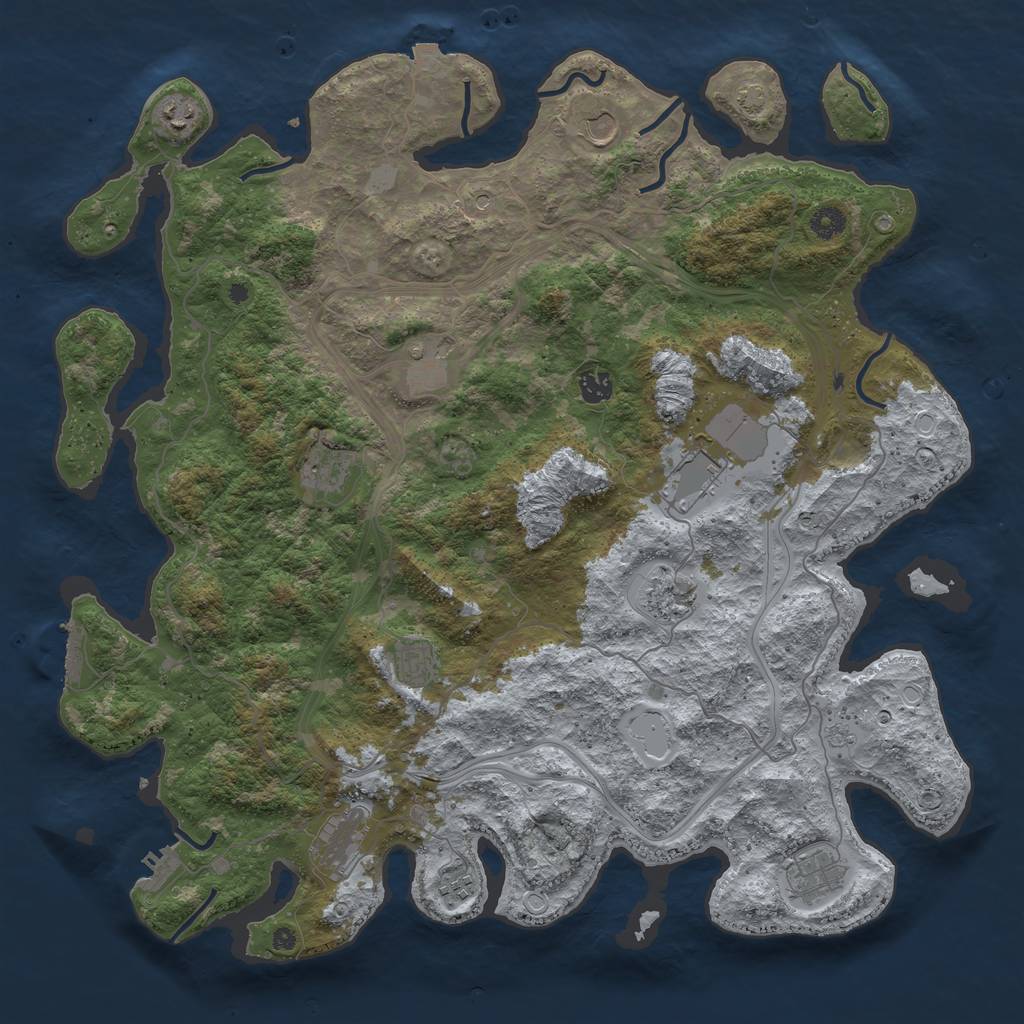 Rust Map: Procedural Map, Size: 4500, Seed: 1077799830, 19 Monuments