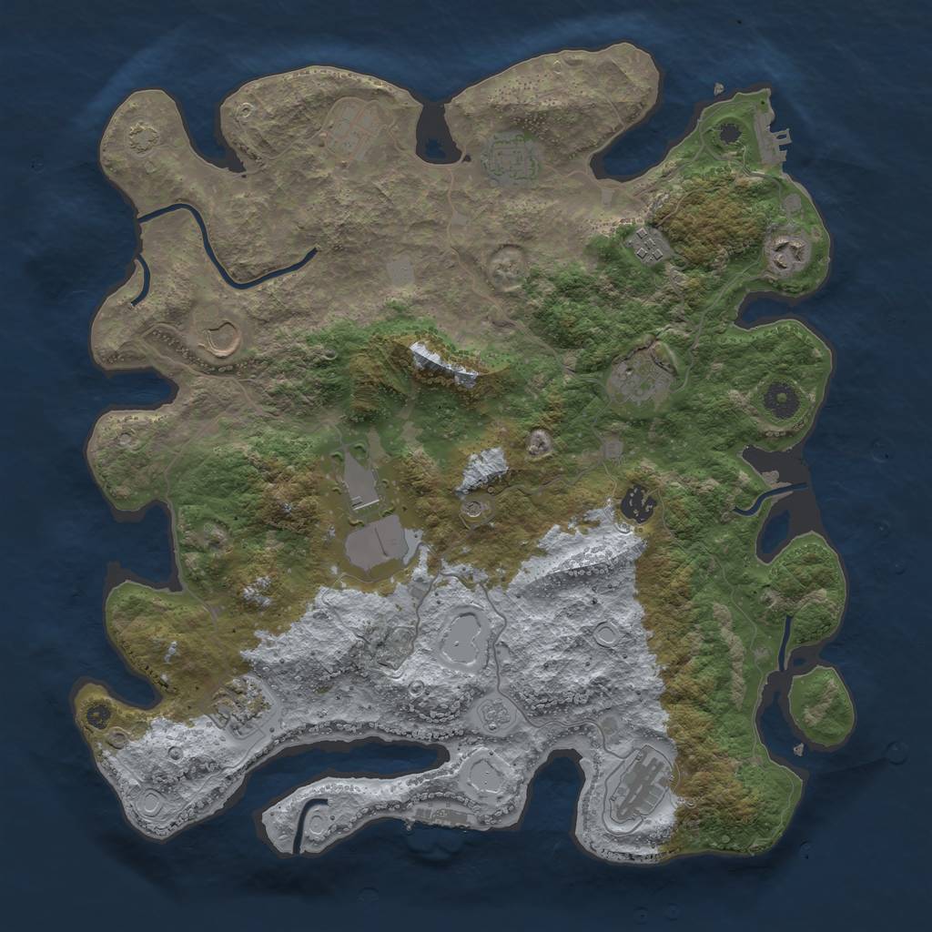 Rust Map: Procedural Map, Size: 3950, Seed: 912570708, 18 Monuments