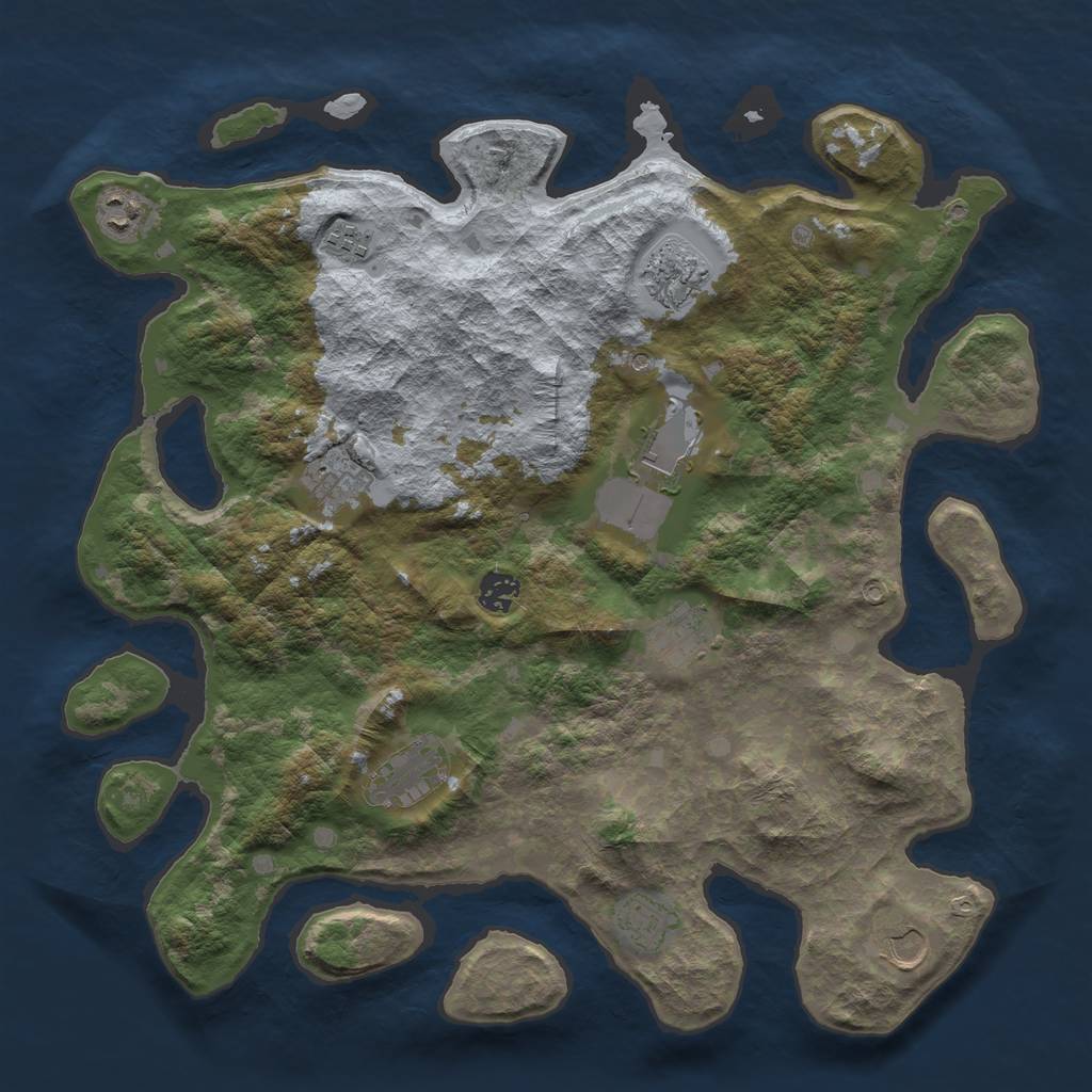 Rust Map: Barren, Size: 4000, Seed: 430839101, 13 Monuments