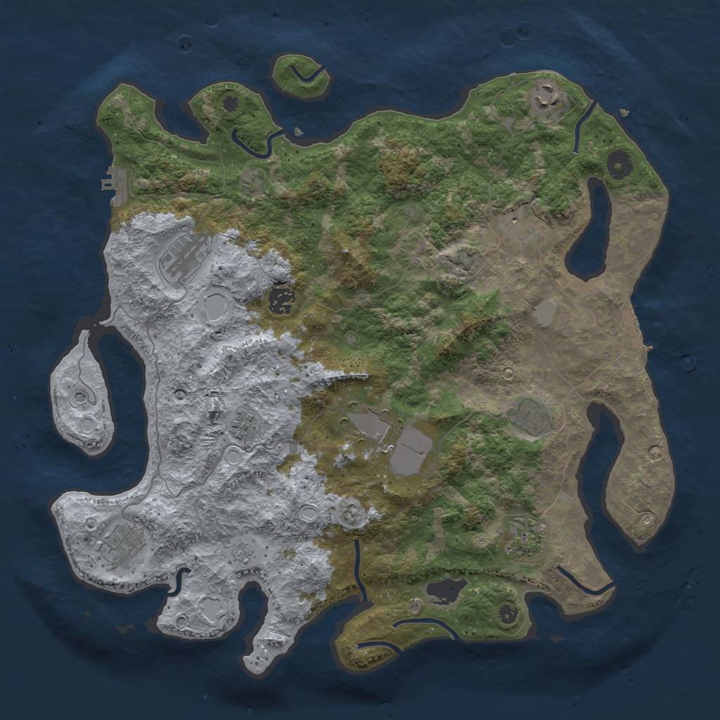 Rust Map: Procedural Map, Size: 3950, Seed: 2142507776, 16 Monuments