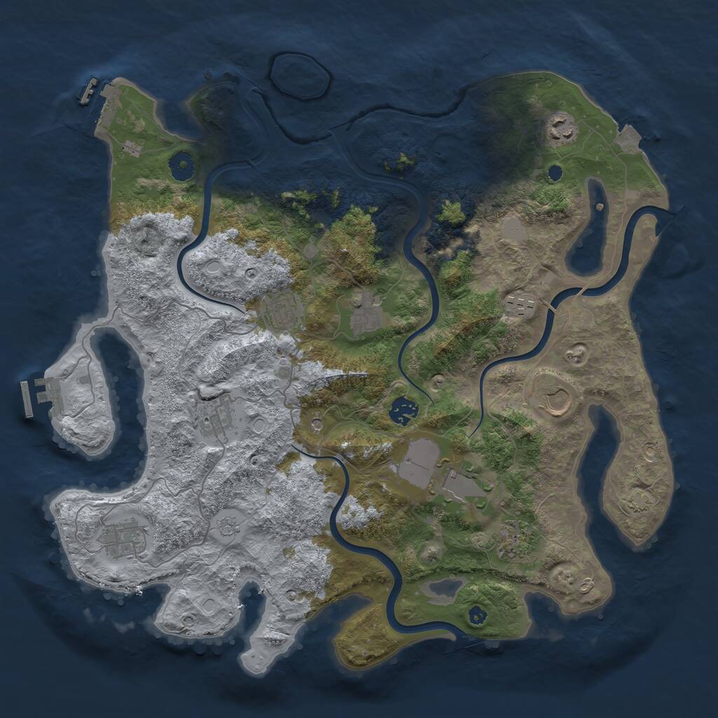 Rust Map: Procedural Map, Size: 3950, Seed: 2142507776, 16 Monuments