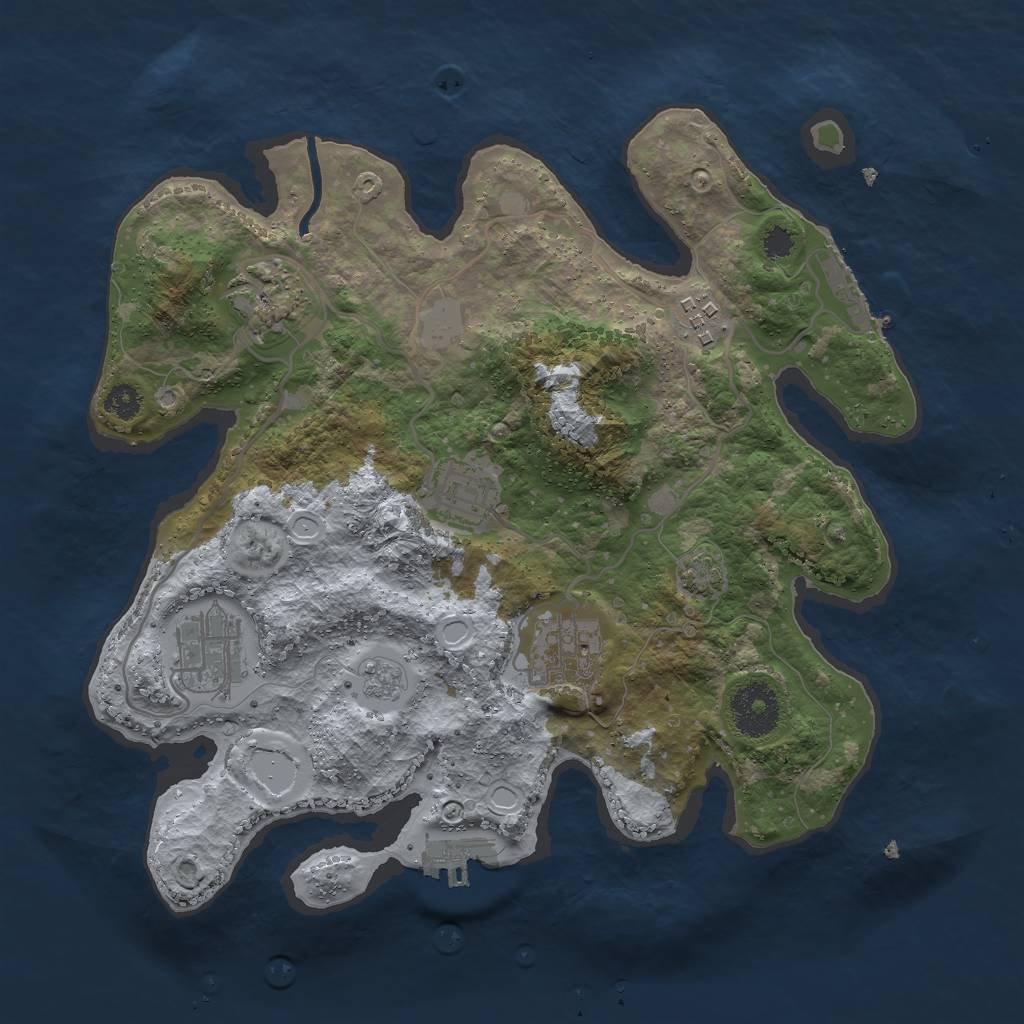 Rust Map: Procedural Map, Size: 3000, Seed: 7654601, 12 Monuments