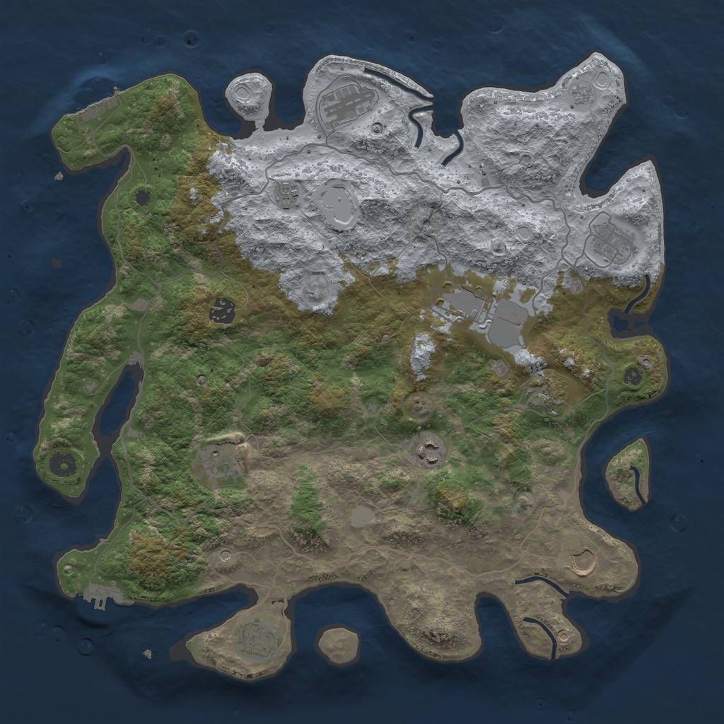 Rust Map: Procedural Map, Size: 4096, Seed: 3725, 17 Monuments