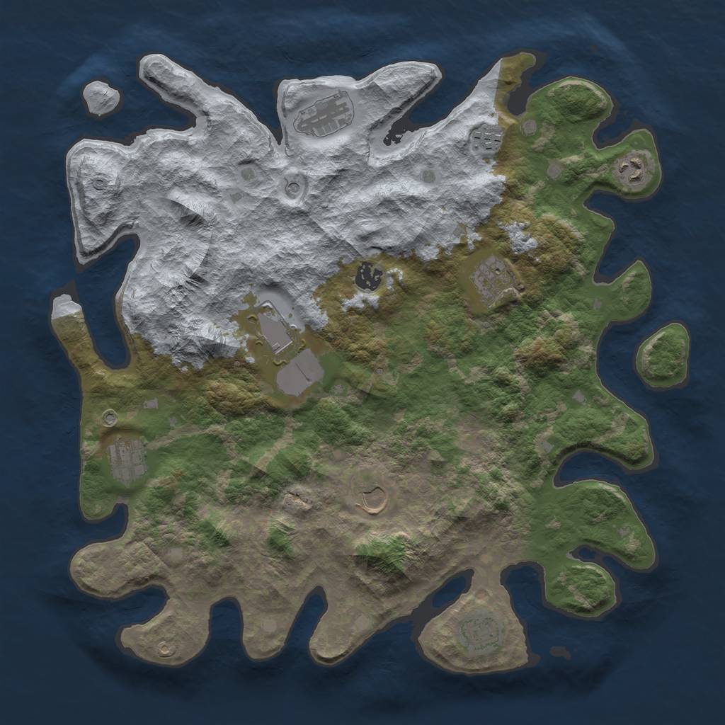 Rust Map: Barren, Size: 4000, Seed: 2051, 12 Monuments