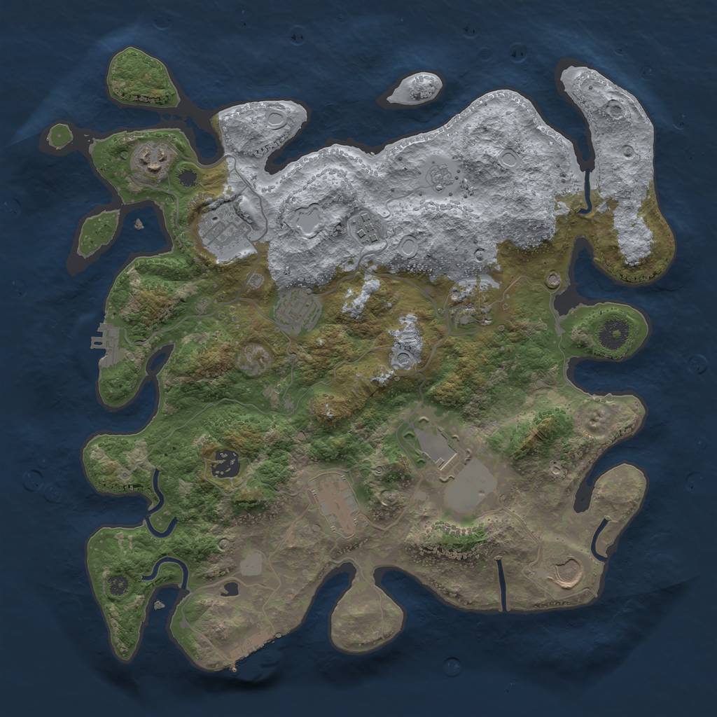 Rust Map: Procedural Map, Size: 3600, Seed: 2104841889, 16 Monuments