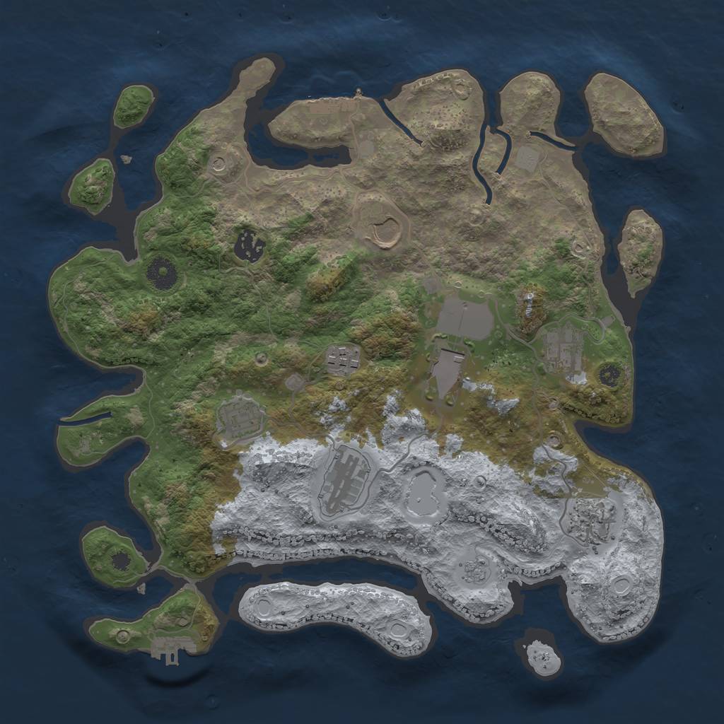 Rust Map: Procedural Map, Size: 3500, Seed: 123454, 15 Monuments