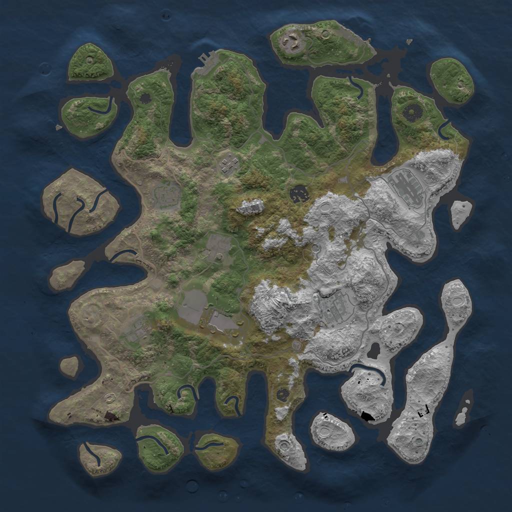 Rust Map: Procedural Map, Size: 4096, Seed: 123453, 17 Monuments