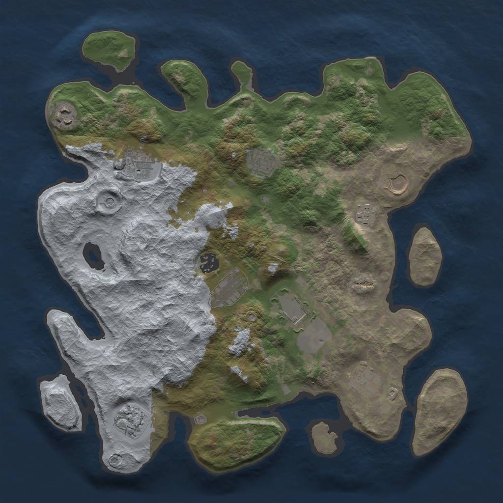 Rust Map: Barren, Size: 3750, Seed: 346709, 13 Monuments